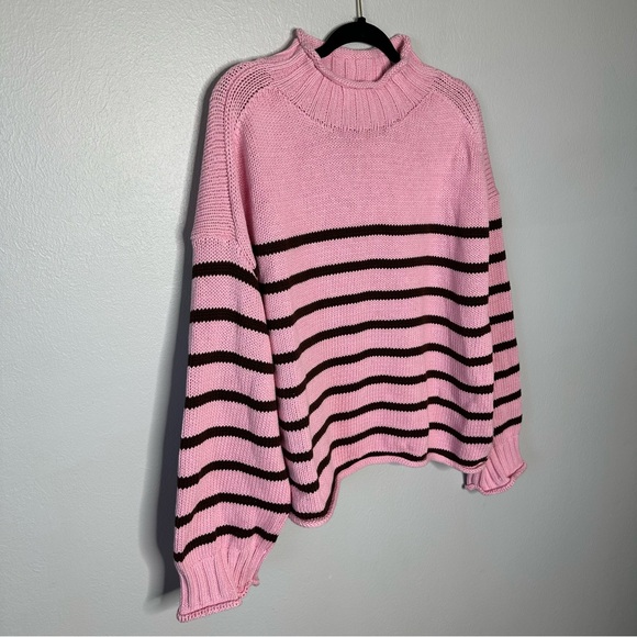 J. Crew 2025 Rollneck Sweater | Pink and Brown Stripe - Picture 4 of 8